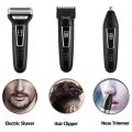 Professional KM-1407 Kemei 3 In 1 Electric Rechargeable Hair Shaver, Trimmer For Men - Black. 