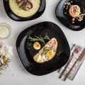 Melamine Dinnerware plates Sets - 6 pcs Square Dinnerware Set for Indoor/Outdoor Use, 6 small plate Blac Set, (Square Black Design 6 pcs set). 