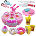 22 pcs Children Kids Kitchen Toys DIY Cutting Birthday Cake Pretend Play Food pink. 