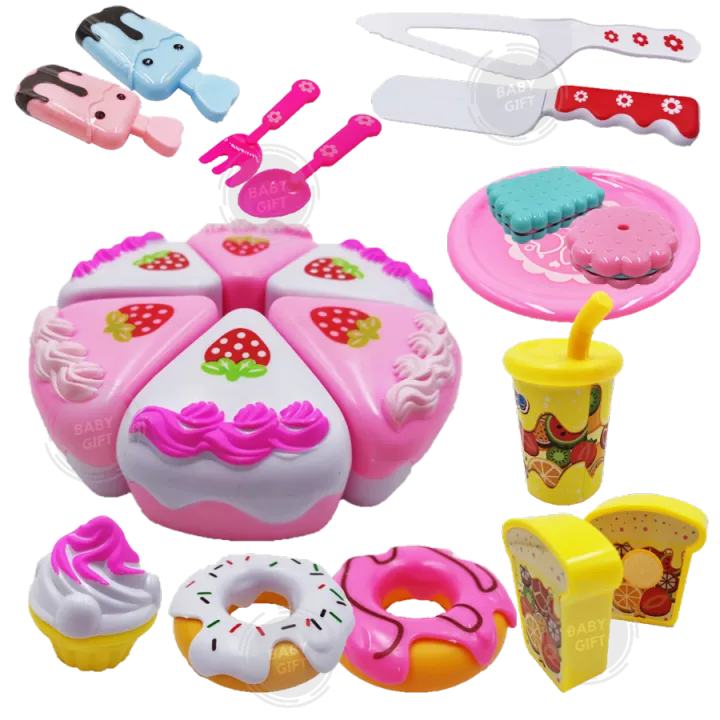 22%20pcs%20Children%20Kids%20Kitchen%20Toys%20DIY%20Cutting%20Birthday%20Cake%20Pretend%20Play%20Food%20pink%20-%20Image%204