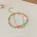 New Color Dopamine Crystal String Beads Double Layer Twin Bracelet Sweet Girly Pearl Geometric Bracelet All-Match. 