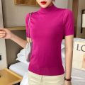 Spring and Autumn New Mock Neck Sweater Women's Slim Fit All-Match Short-Sleeved Sweater Inner Wear Blouse Pullover Bottoming Shirt. 