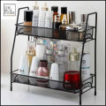 r,Premium 2-Tier Metal Spice Racks kitchen organizer - Multipurpose storage rack kitchen Organizer, Wall-Mounted Design, Portable Jar Stand, Bathroom Storage Shelf, Shampoo Holder, Makeup Stands - Black/White. 