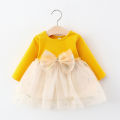 Autumn New Girl Dress Long Sleeve Round Neck Mesh Cute Big Bow Princess Dress Suitable for 9 Months-3 Years Old Baby. 