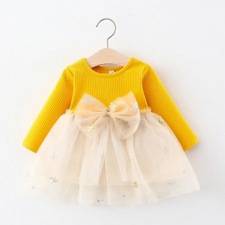 Autumn%20New%20Girl%20Dress%20Long%20Sleeve%20Round%20Neck%20Mesh%20Cute%20Big%20Bow%20Princess%20Dress%20Suitable%20for%209%20Months-3%20Years%20Old%20Baby%20-%20Image%203
