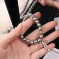 Goth Harajuku Cute Y2K Aesthetic Bowknot Pendant Grey Pearl Beaded Rope Chain Necklace for Girl Choker Cool 90s EMO Accessories. 
