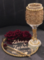 Luxury Handmade Personalised Gold Doodh Pilai Glass Set With Glass Tray and Straw | Golden Dhoodh Palai Glass | Wedding Glass. 