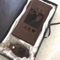 CUSTOMIZE NAME AND PICTURE ENGRAVED LONG WALLET AND KEYCHAIN WITH BOX PACKING. 