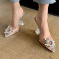 Cinderella Silver Transparent Buckled Heels - 3 Inch Rhinestone Sandals for Women & Girls, Pointed Toe. 