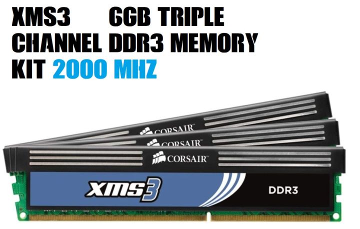 Corsair 6GB Triple Channel DDR3 Memory 2000 Mhz 3x2GB Kit Ultra Fast Performance