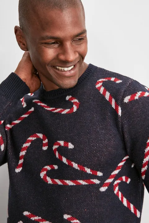 Trendyol%20Collection%20Navy%20Blue%20Men's%20Jacquard%20Christmas%20Themed%20Sweater%20TMNAW20KZ0781%20-%20Image%205