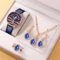 5pcs Set luxury ladies Watch Female Branded Design Stylish Watch Women Fashion Watches Simple Ladies Watch Neclace Earing and Ring Set. 