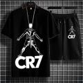 Black Cr7 Cristiano Ronaldo Printed Cotton Half Sleeves O Neck Short & Tshirt For Men & Boys. 