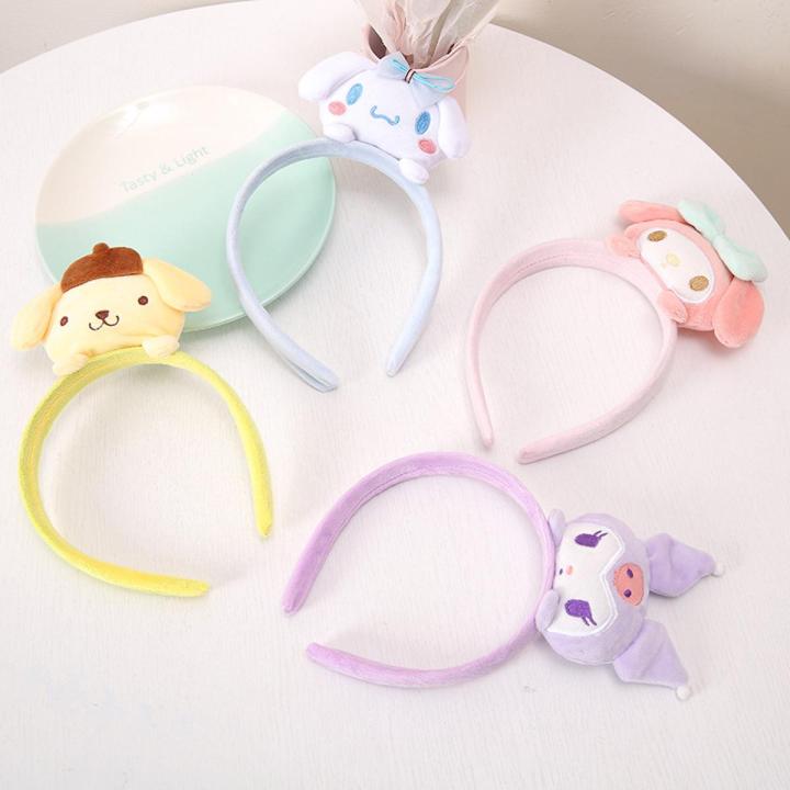 my melody kuromi kawaii plush doll face wash girl sanrio anime yugui dog cute girly heart hair accessories headdress headband