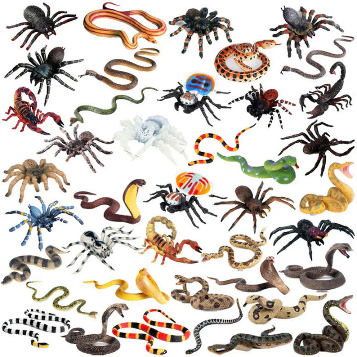 Realistic Wild Animal Snake Figurines Rattlesnake Spider Scorpion Action Figures Model Miniature Educational Prank Toys for Kids