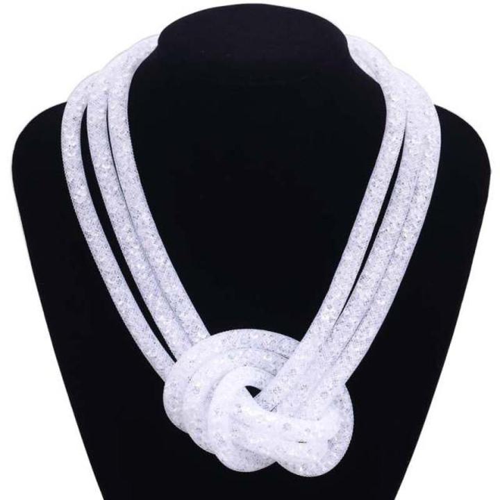 Miasol Fashion Handmade Rhinestone Necklaces WithTtiny Resin Crystal Necklace For Women Gifts Big Knot Crystal Necklaces N1428