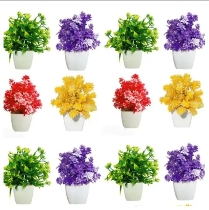 Pack of 12 Plant Artificial Decoration Piece with pot Best for home & Office Decoration purpose 4inch height