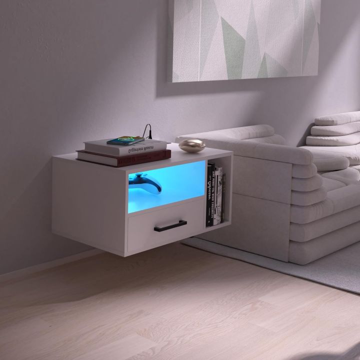 Unique LED Floating Nightstand Shelf with Drawers | Floating Bedside Rack | Wood Storage Shelf | Wall Mounted Bookshelf | Drawer shelf | Bedside Table |  Shelf Without LED Light
