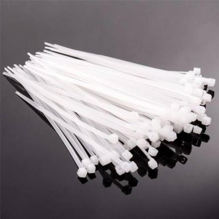 Pack of 100 - 8x300mm Nylon Zip Cable Ties White Standard Self-Locking Plastic Tie Straps