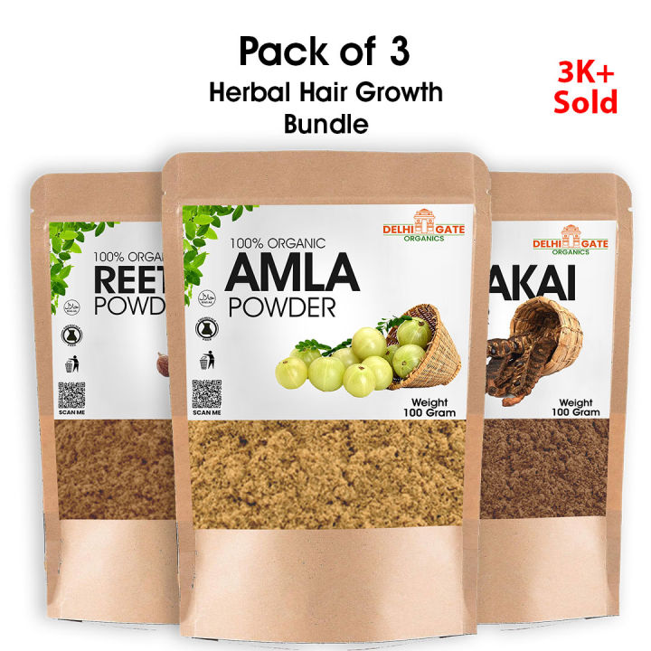 Pack of 3 Amla Reetha Shikakai Powder / Amla Retha Sekakai Powder