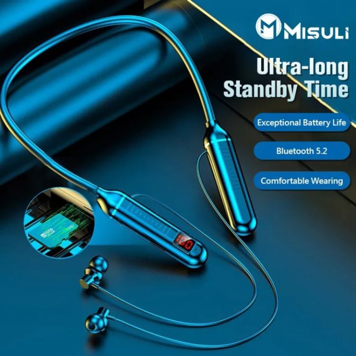 Bluetooth 5.2 Neckband Wireless Earphones with LED Display, Magnetic Earbuds, Noise Reduction, 8 Hour Playback, Sports and Running, Built-in Mic