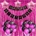 Black and Pink Happy Birthday Theme Set Black Birthday Banner Shining Balloons Foil Curtain and Foil pink star Birthday Decorations Party, Birthday Celebration Kit, Set For Girls Women Mom - Balloons, Banner, Foil Curtain, Foil Balloon. 