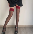 Women Lace Full Socks Long Tights Legging Silky Thigh High Stockings with Red Wide Band Top Polka Dot See-Through Over Knee Long Socks. 
