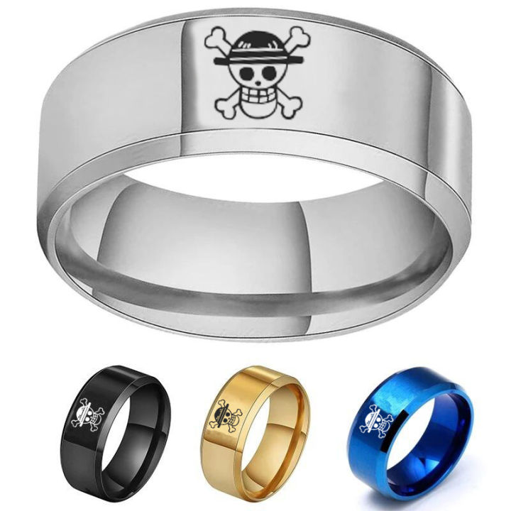 European and American Anime Peripheral One Piece Luffy Straw Hat Logo Ring White Beard Pirates Logo Ring
