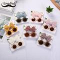 2Pcs/Set Headband Sunglasses Set Baby Elastic Nylon Hair Band Children Round Sun Glasses Butterfly Summer Girls Hair Accessories. 