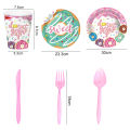 Disposable Plate Paper Cup Birthday Party Doughnut Decor Paper Plate Set. 
