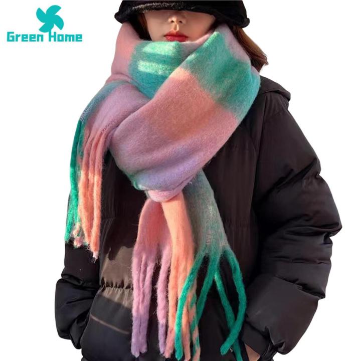 Green Home Women Winter Scarf Thicken Anti-shrink Women Winter Scarf