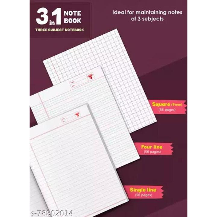 3 in 1 Notebook for kids -150 pages both sides included-English, urdu and math included-good quality- pack of 3