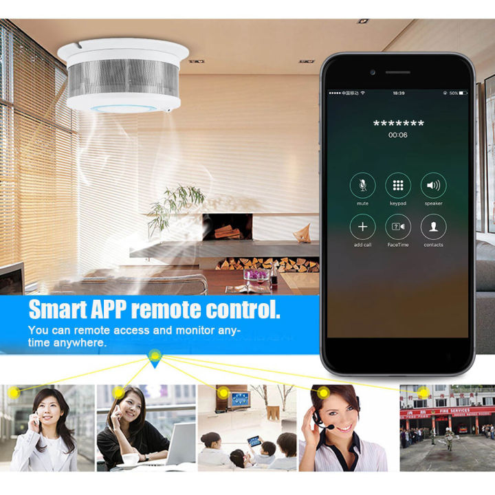WiFi Fire Smoke Detector Wireless Voice Warning App Control Gas Monitor Battery Included