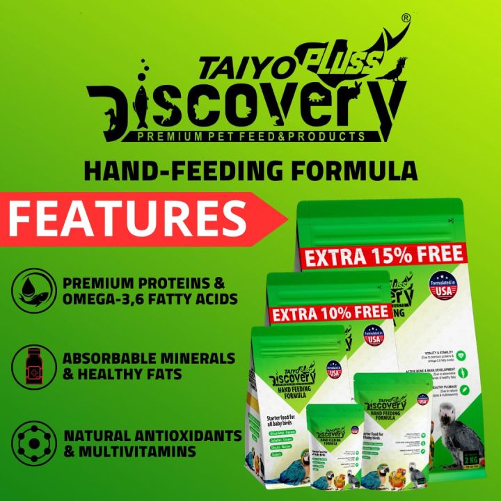 Taiyo%20Pluss%20Discovery%C2%AE%20Hand%20Feeding%20Formula%20-%20300%20g%20(Pack%20of%201)%20Bird%20Food%20%7C%20Suitable%20for%20African%20Grey%20Parrot,%20Cockatoo,%20Sun%20Conure%20and%20Macaw%20Chicks%20-%20Image%203