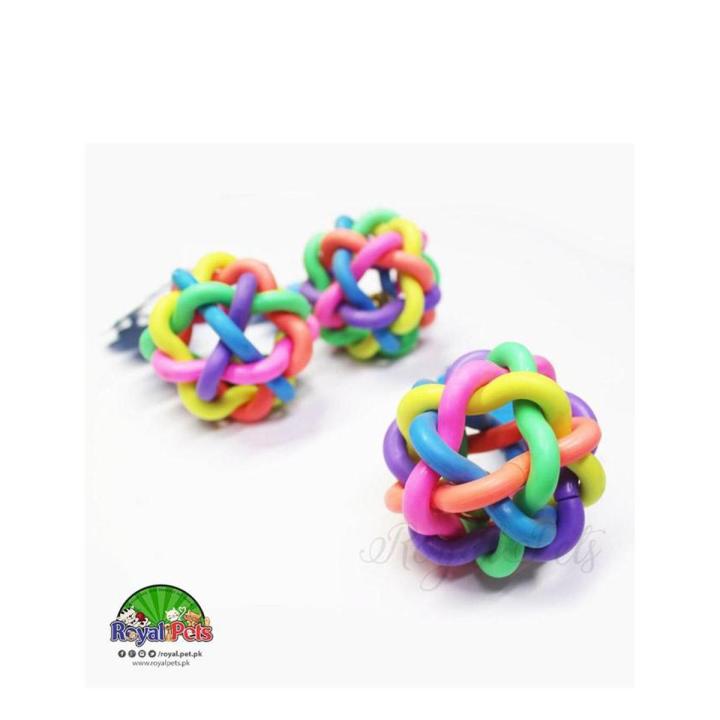 Woven Rainbow Color Rubber Bell Ball