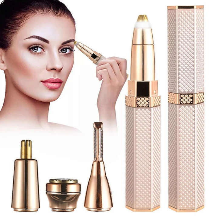4 in 1 Hair Removal Machine Women Electric Epilator Facial and Eyebrow Hair Remover USB Charging Painless Face Eyebrows Nose Ears UpperLips Full Body-Washable/removable, 4 Trimmer Heads Fast Shaving for Girls & ladies Shaver ORIGINAL WISCOBUY BOXILI