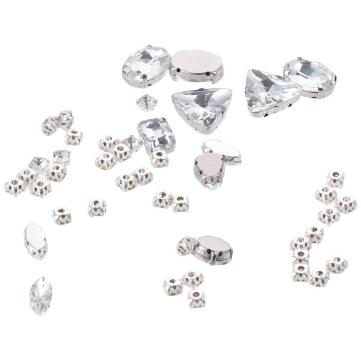 130%20PCS%20Glass%20Rhinestones%20Sew%20on%20Rhinestones%20DIY%20Craft%20Jewelry%20Making%20Mixed%20Shapes%20Crystal%20Clear%20Rhinestones%20for%20Crafts%20Flatback%20Silver%20Claw%20Rhinestone%20Applique%20Shoes%20-%20Image%202