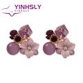 Yinhsly Cubic Zircon Earrings Chic Flower-shaped Cz Stud Earrings for Women Elegant Ear Studs Jewelry Gift for Girls Trendy Style Flower Stud Earrings. 