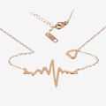 Golden Metal Ecg Heart Beat Wave Necklace Pendant For Women & Girls. 