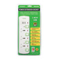 3 Way Universal Power Extension Socket With 2 USB 2.1A, 3 Meter Cable (1.25mm), 13A Plug, Individual Switches. 