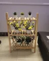 Wooden Plant Stand 2 Tier Foldable Flower Pot Display Shelf Rack Solid Wood Floor Two-layer Storage Balcony Folding Flower Stand. 