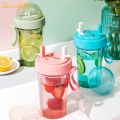 600ML Premium Double Drinking Cup Double Straw Portable Large Capacity Water Bottle Creative Couple Water Mug Dual Purpose Bottle Kettle. 