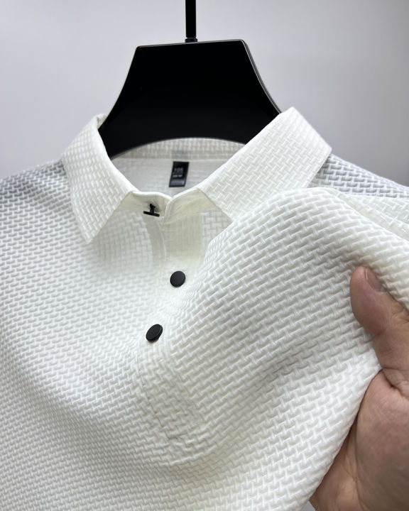 High-end ice silk elastic Polo shirt New summer T-shirt trend Breathable men's clothing Business short sleeve luxury top Nightmaree