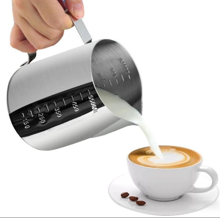 Milk Frothing Pitcher, Stainless Steel Milk Frother Cup Steaming Pitcher, Coffee Bar Cappuccino Espresso Machine Accessories Barista Tools, Metal Pitcher Milk Jug