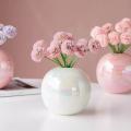 Small Ceramic Flower Vase, Decorative Round Bud Vase, Hydroponics Container, Plant Pot, Floral Vases for Home Decor Centerpieces With Artificial Flower. 