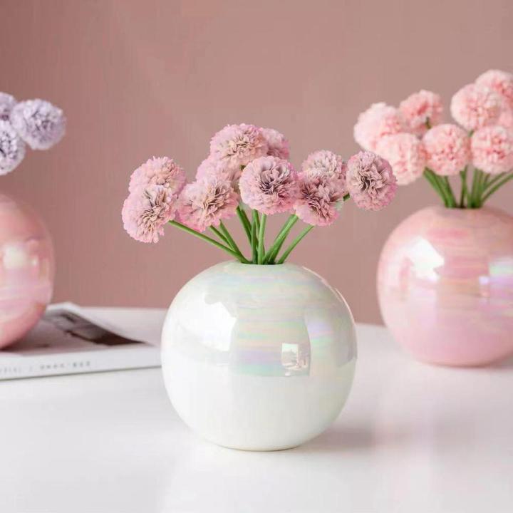 Small Ceramic Flower Vase, Decorative Round Bud Vase, Hydroponics Container, Plant Pot, Floral Vases for Home Decor Centerpieces With Artificial Flower