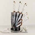 Professional Unique Chef Rose Gold Knife Peeler Scissors 3cr13 Stainless steel Kitchen knife set with Movable Holder. 