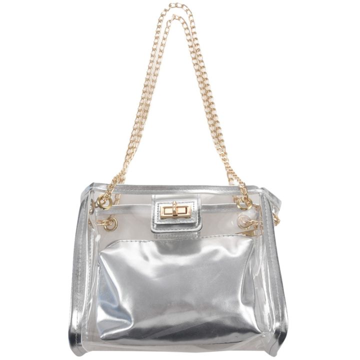 Blue Clear Jelly Tote Bag Zip Transparent Tote Purse For Beach