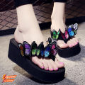 【ALLGOOD】Women Girls Butterfly Floral Wedges Flip Flops Sandals Slippers Beach Shoes. 