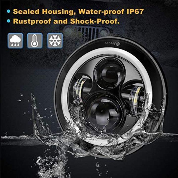 Jeep light 2 pcs 7 Inch Round LED Projector Headlights 150W with Halo Ring Angel Eyes Hi Low Beam DRL